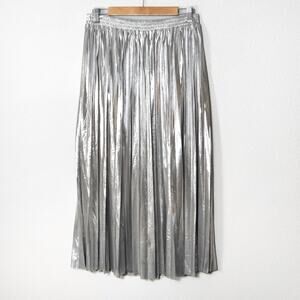 Wishlist Pleated Maxi Skirt Metallic Silver Size L Lined Evening Y2K Glam